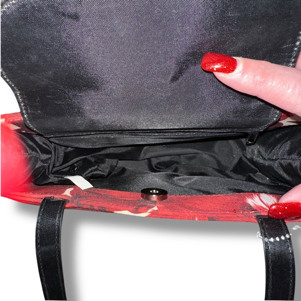 Vintage Kate Spade Red and Black Floral Shoulder Bag Rare Hibiscus - Picture 7 of 8